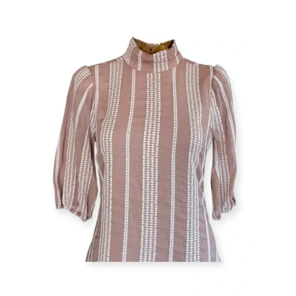 House of Harlow 1960 Striped Mini Dress in Tan and White - Picture 2 of 12